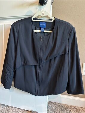 Doncaster Black Women's Collarless Zip-Front Dress Jacket